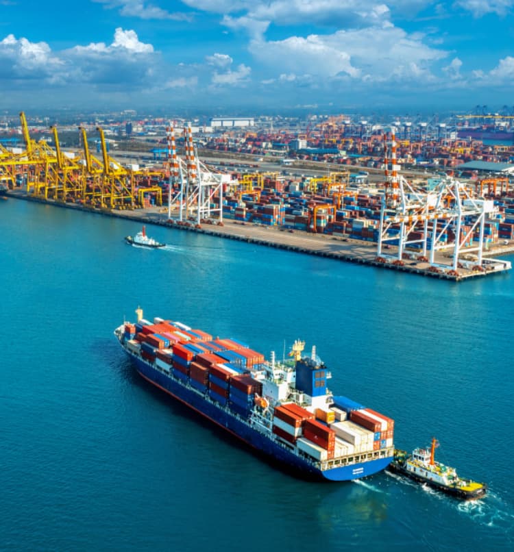 Aerial view cargo ship cargo container harbor